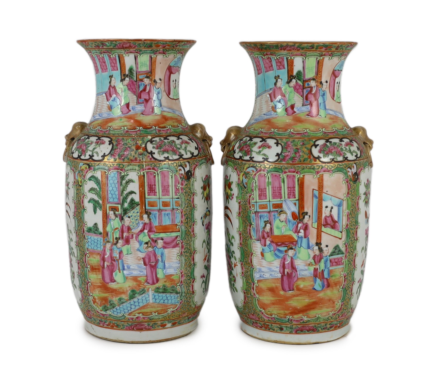 A pair of Chinese famille rose vases, 19th century, 36.5 cm high